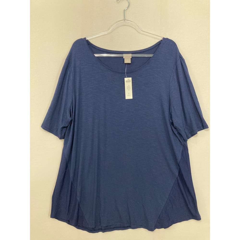 New Chico's Top size 3/XL Navy Slub Knit Short Sleeve Stretch Comfy Casual